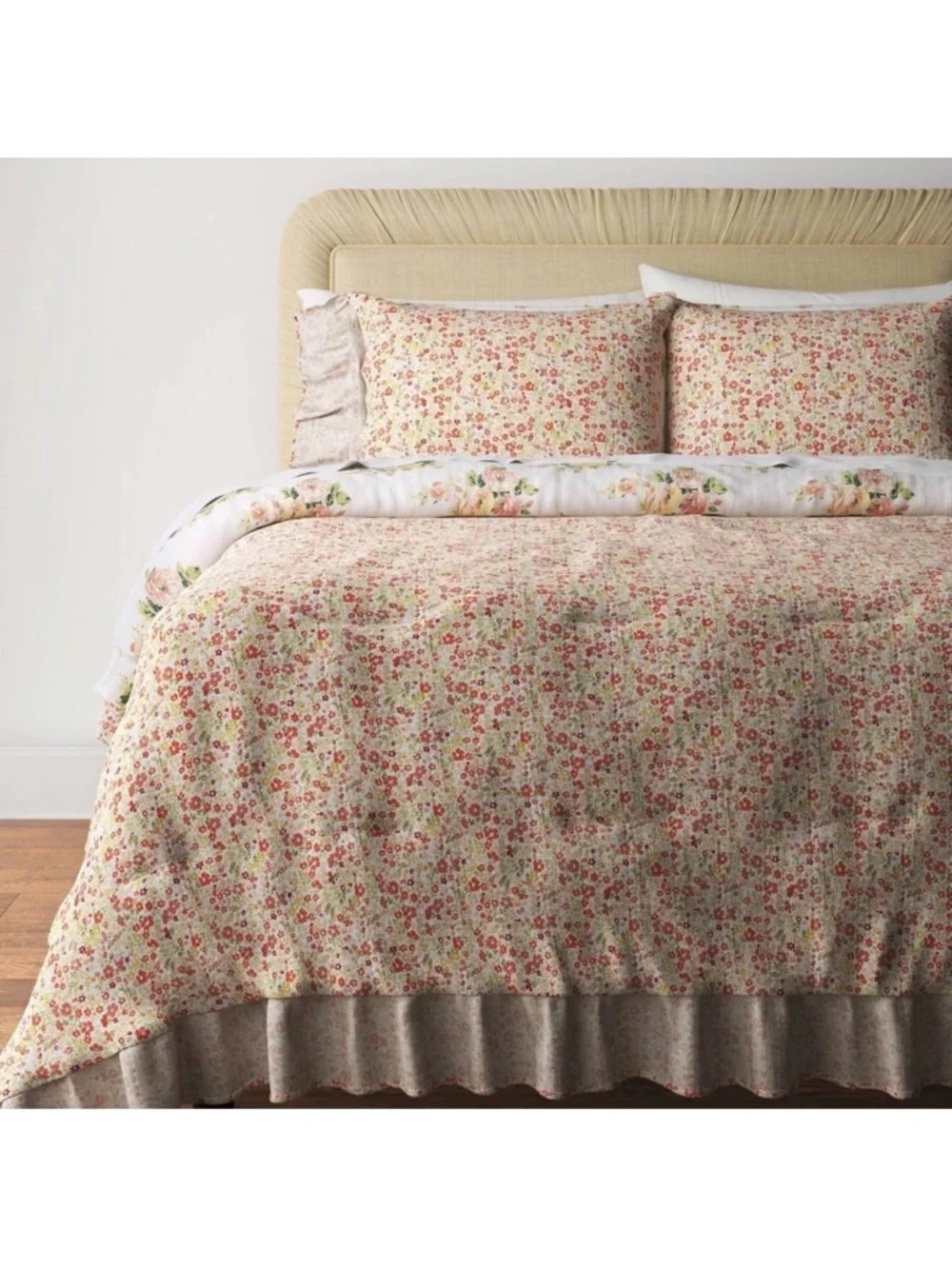 3pc Printed Floral Double Ruffle Comforter Bedding Set - Picture 2 of 6
